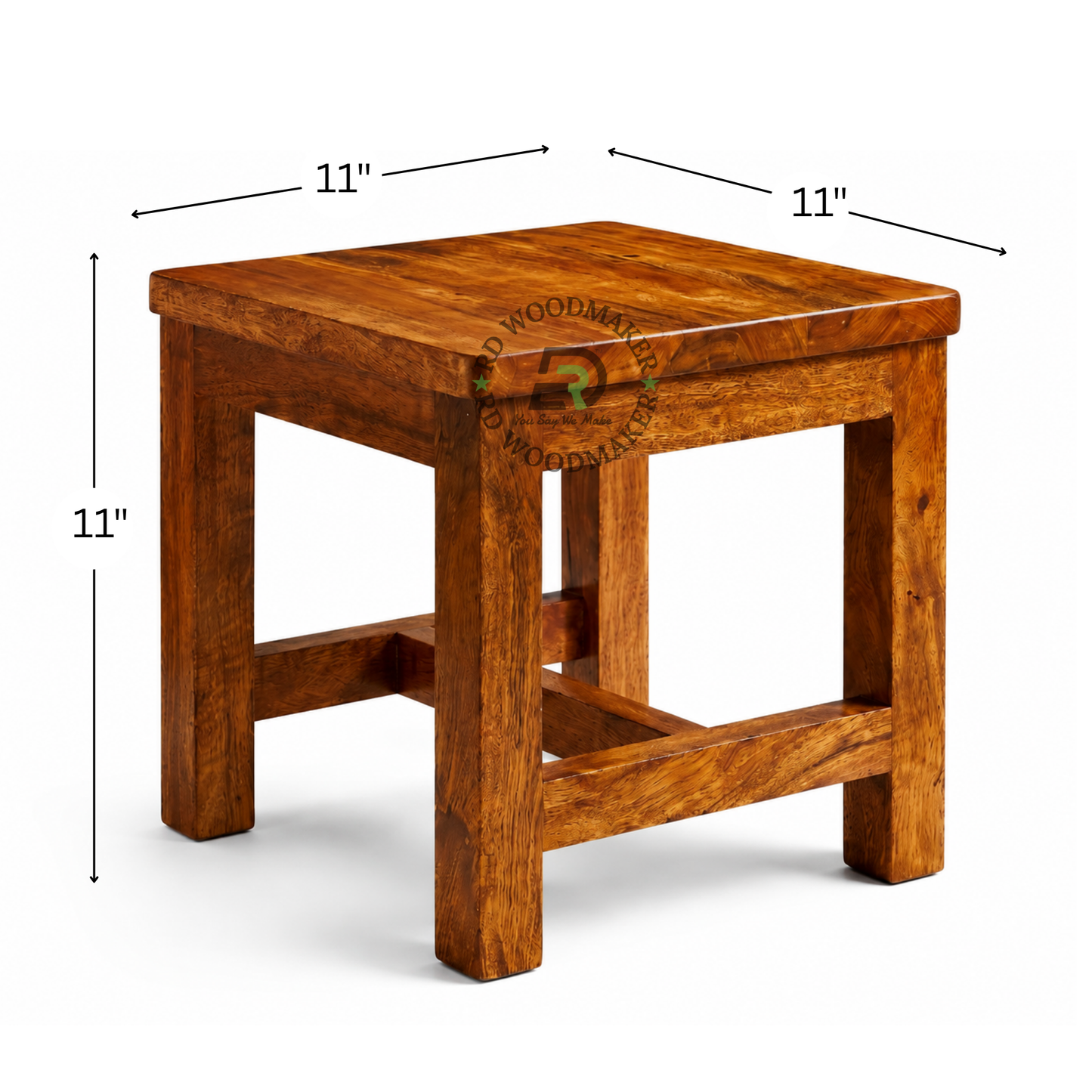 PREMIUM SOLID WOOD COMPACT SQUARE STOOL WITH FOOTREST SUPPORT