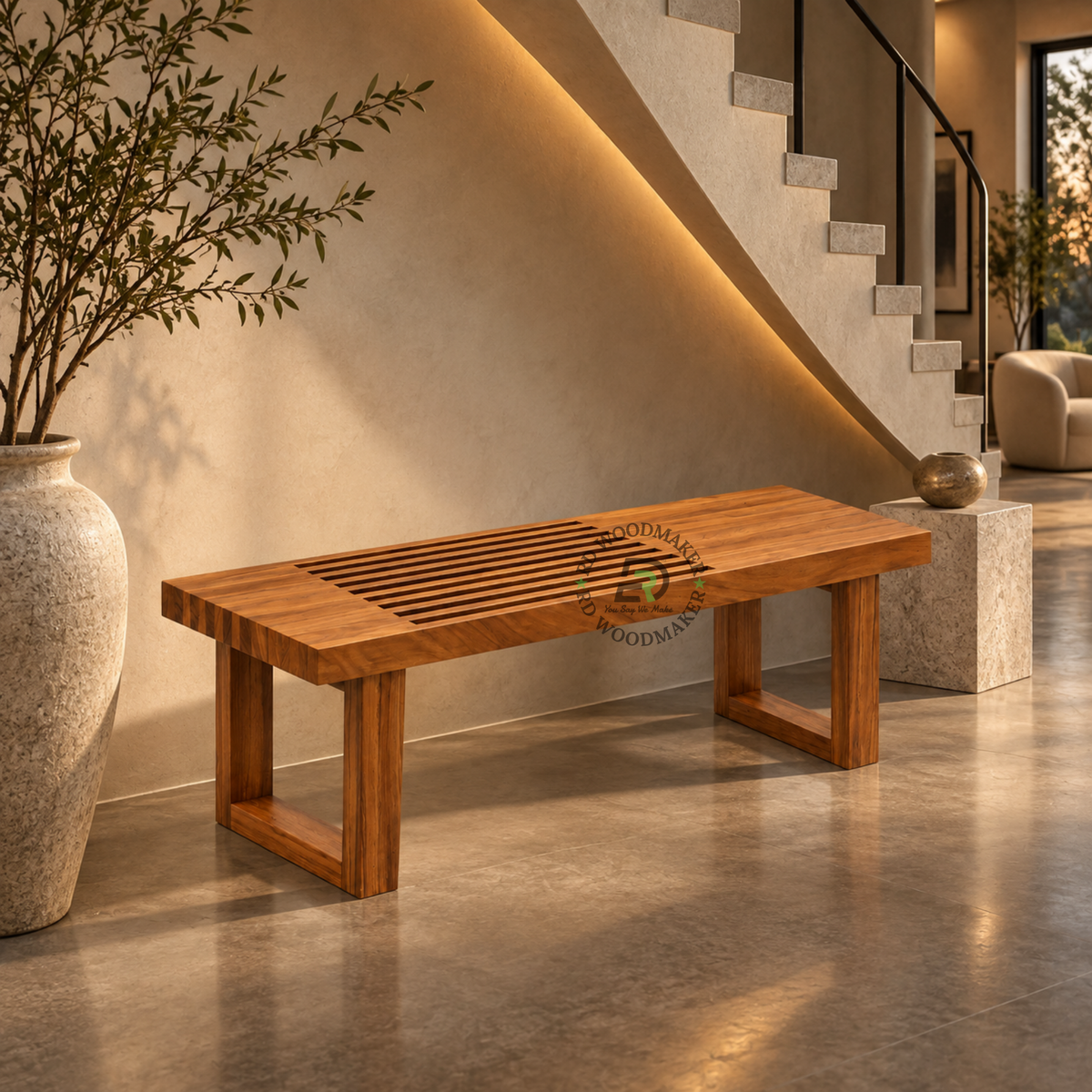 ARVEN SLATTED SOLID WOOD BENCH