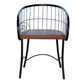 PREMIUM BLACK WIRE ARMCHAIR WITH BROWN UPHOLSTERED SEAT