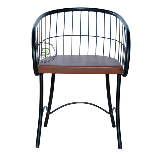 PREMIUM BLACK WIRE ARMCHAIR WITH BROWN UPHOLSTERED SEAT