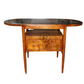 OVAL GLASS-TOP WOODEN CONSOLE TABLE WITH SHELF & DOUBLE DRAWERS