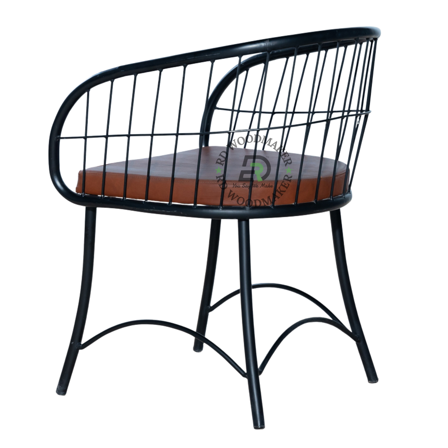 PREMIUM BLACK WIRE ARMCHAIR WITH BROWN UPHOLSTERED SEAT
