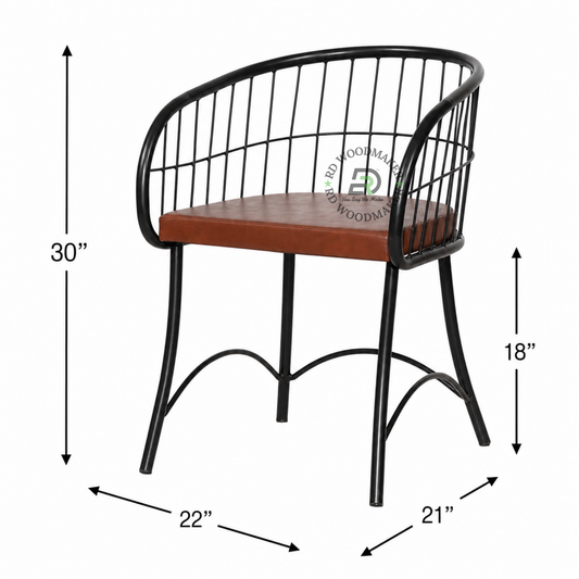 PREMIUM BLACK WIRE ARMCHAIR WITH BROWN UPHOLSTERED SEAT