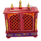 PREMIUM COMPACT HAND-PAINTED RED WOODEN HOME TEMPLE WITH JALI DOUBLE DOORS & TWO DRAWERS