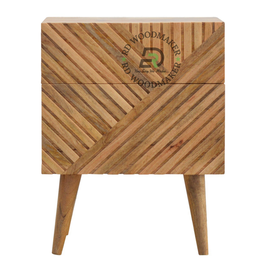 MODERN HERRINGBONE SOLID WOOD 2 DRAWER BEDSIDE TABLE