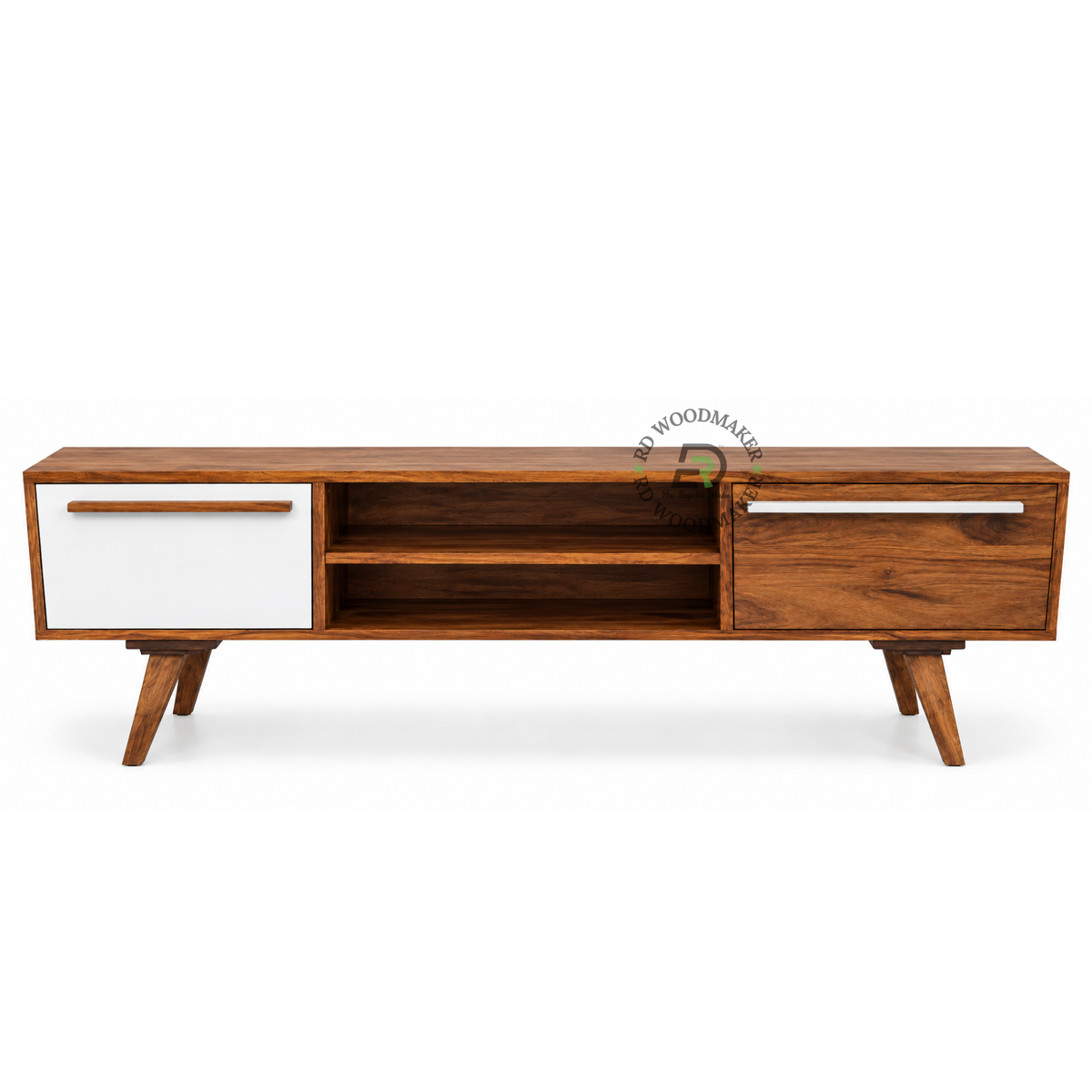 LUMEN TWO-TONE SOLID WOOD TV UNIT WITH OPEN SHELVES