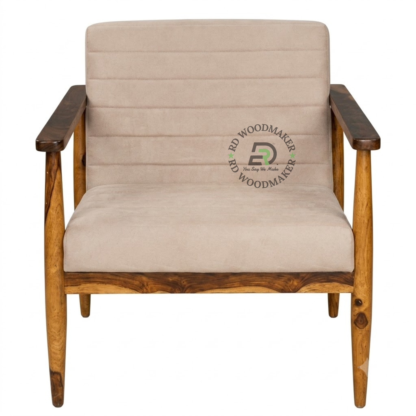 BEIGE WOODEN FRAME LOUNGE CHAIR