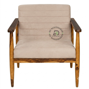 BEIGE WOODEN FRAME LOUNGE CHAIR