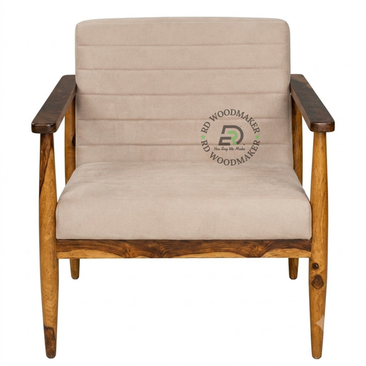 BEIGE WOODEN FRAME LOUNGE CHAIR
