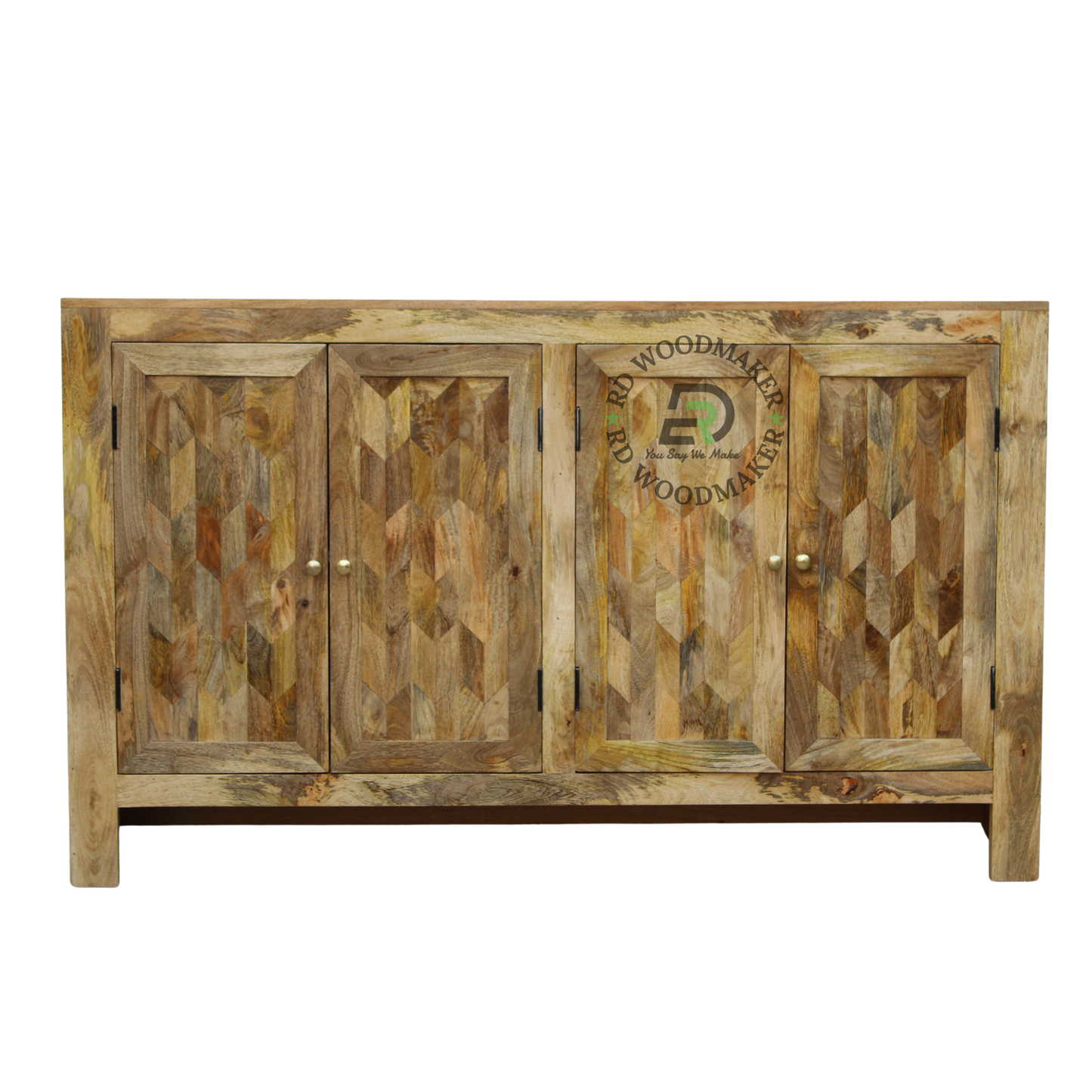 NATURAL GEOMETRIC WOODEN FOUR-DOOR SIDEBOARD