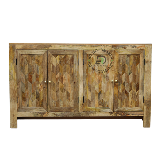 NATURAL GEOMETRIC WOODEN FOUR-DOOR SIDEBOARD