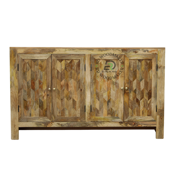 NATURAL GEOMETRIC WOODEN FOUR-DOOR SIDEBOARD