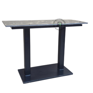 BLACK MARBLE-TOP DINING TABLE WITH DOUBLE COLUMN PLATFORM BASE