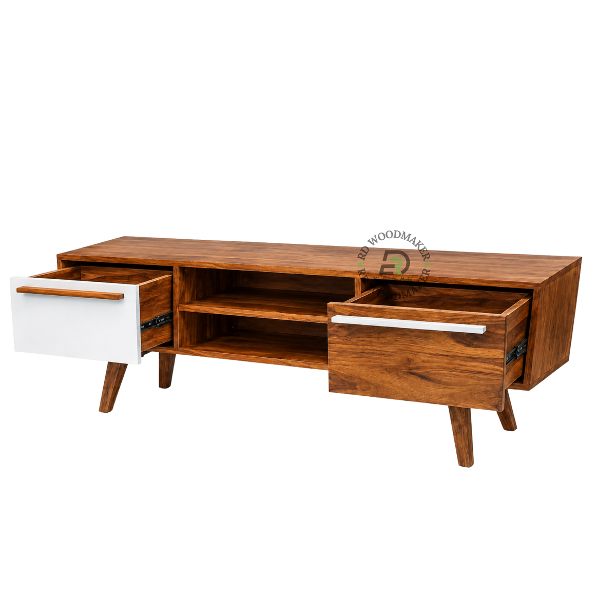 LUMEN TWO-TONE SOLID WOOD TV UNIT WITH OPEN SHELVES