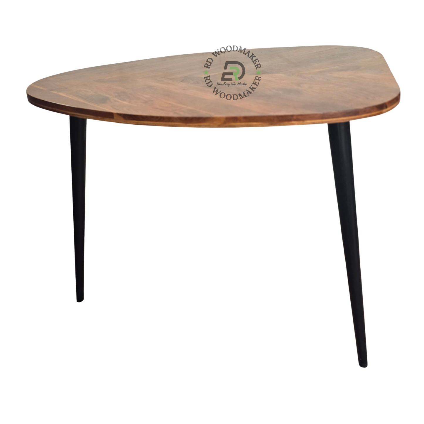 FREEFORM CURVED WOODEN DINING TABLE WITH TAPERED BLACK METAL LEGS