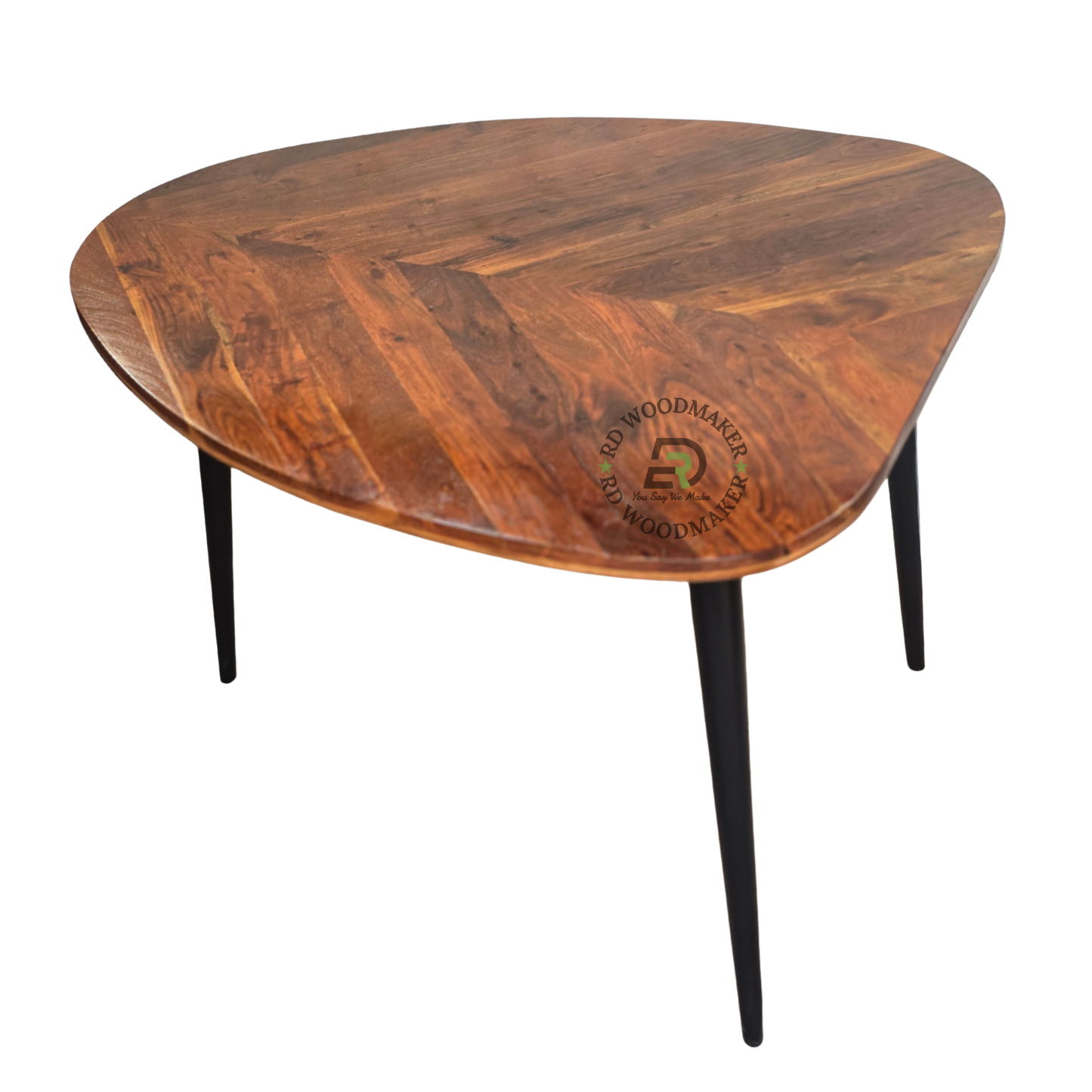 FREEFORM CURVED WOODEN DINING TABLE WITH TAPERED BLACK METAL LEGS
