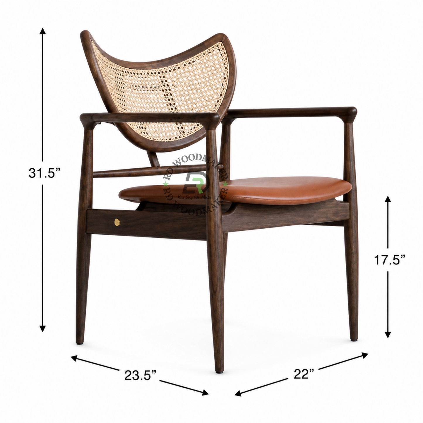 PREMIUM SOLID WOOD ARMCHAIR WITH CURVED CANE BACK & BROWN CUSHION