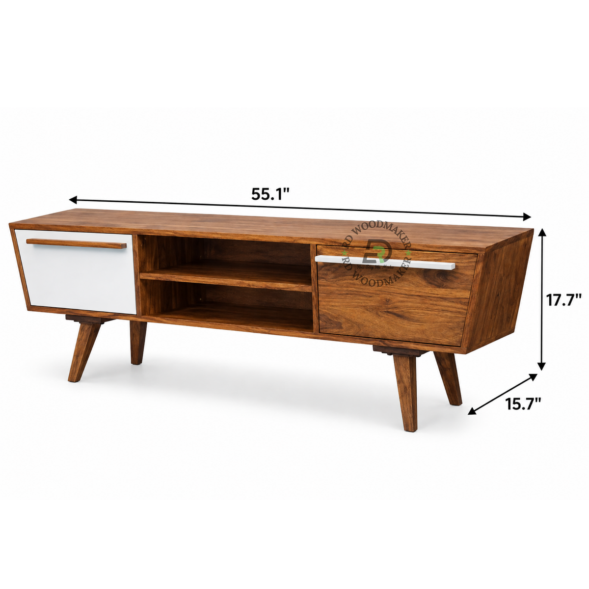LUMEN TWO-TONE SOLID WOOD TV UNIT WITH OPEN SHELVES