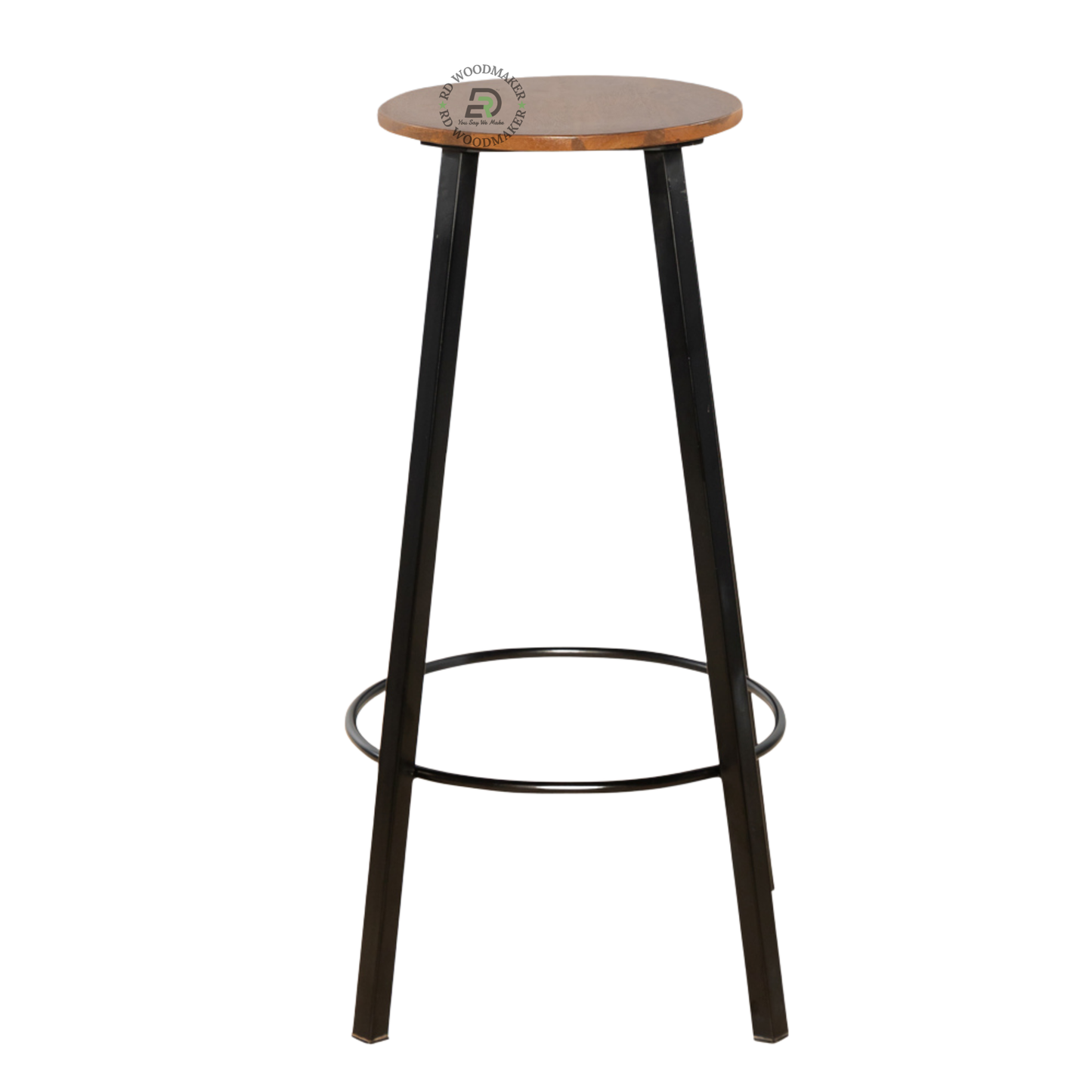 PREMIUM BACKLESS WOODEN BAR STOOL WITH BLACK METAL FRAME