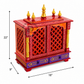 PREMIUM COMPACT HAND-PAINTED RED WOODEN HOME TEMPLE WITH JALI DOUBLE DOORS & TWO DRAWERS