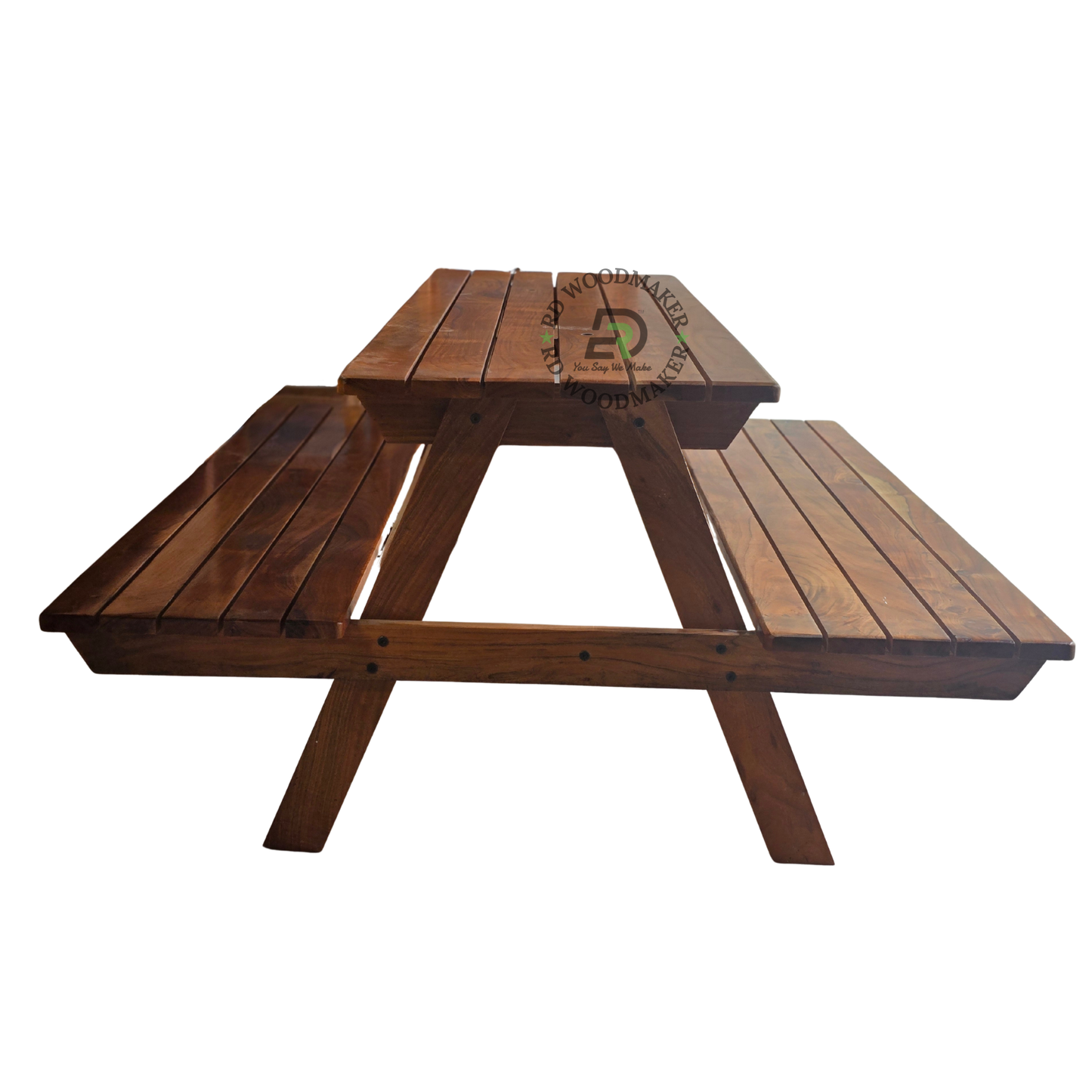 SOLID WOOD OUTDOOR PICNIC TABLE WITH INTEGRATED BENCHES