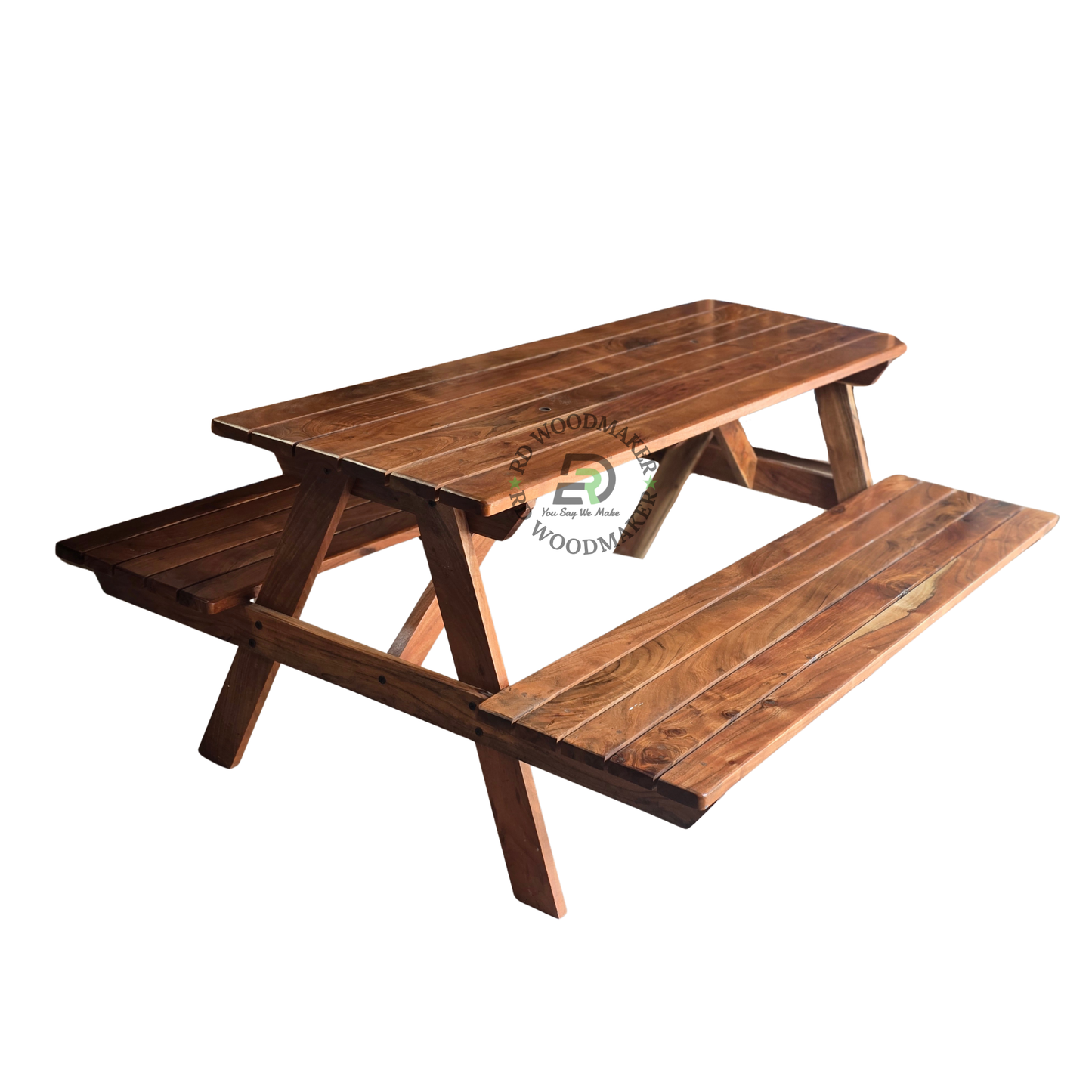 SOLID WOOD OUTDOOR PICNIC TABLE WITH INTEGRATED BENCHES