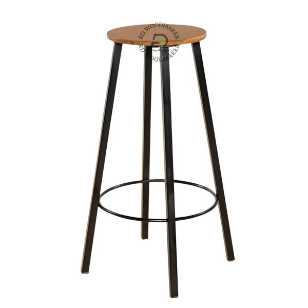 PREMIUM BACKLESS WOODEN BAR STOOL WITH BLACK METAL FRAME