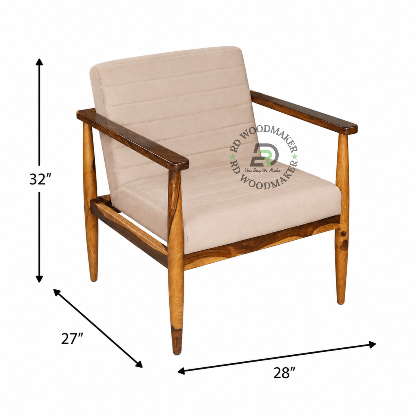 BEIGE WOODEN FRAME LOUNGE CHAIR