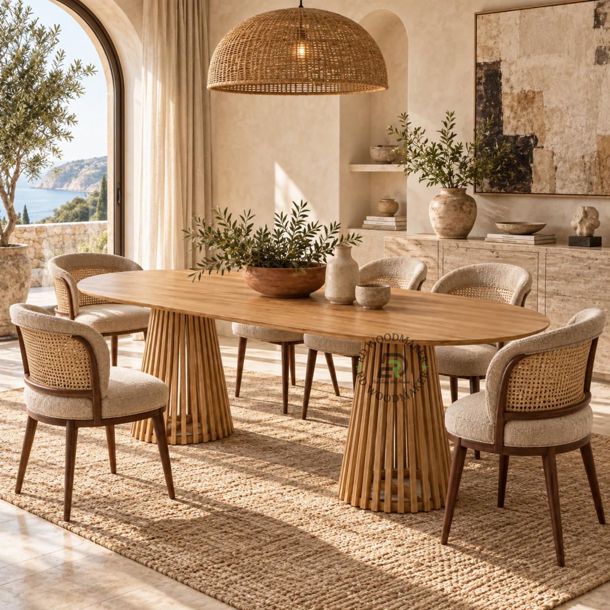 ELARA SLATTED PEDESTAL DINING TABLE