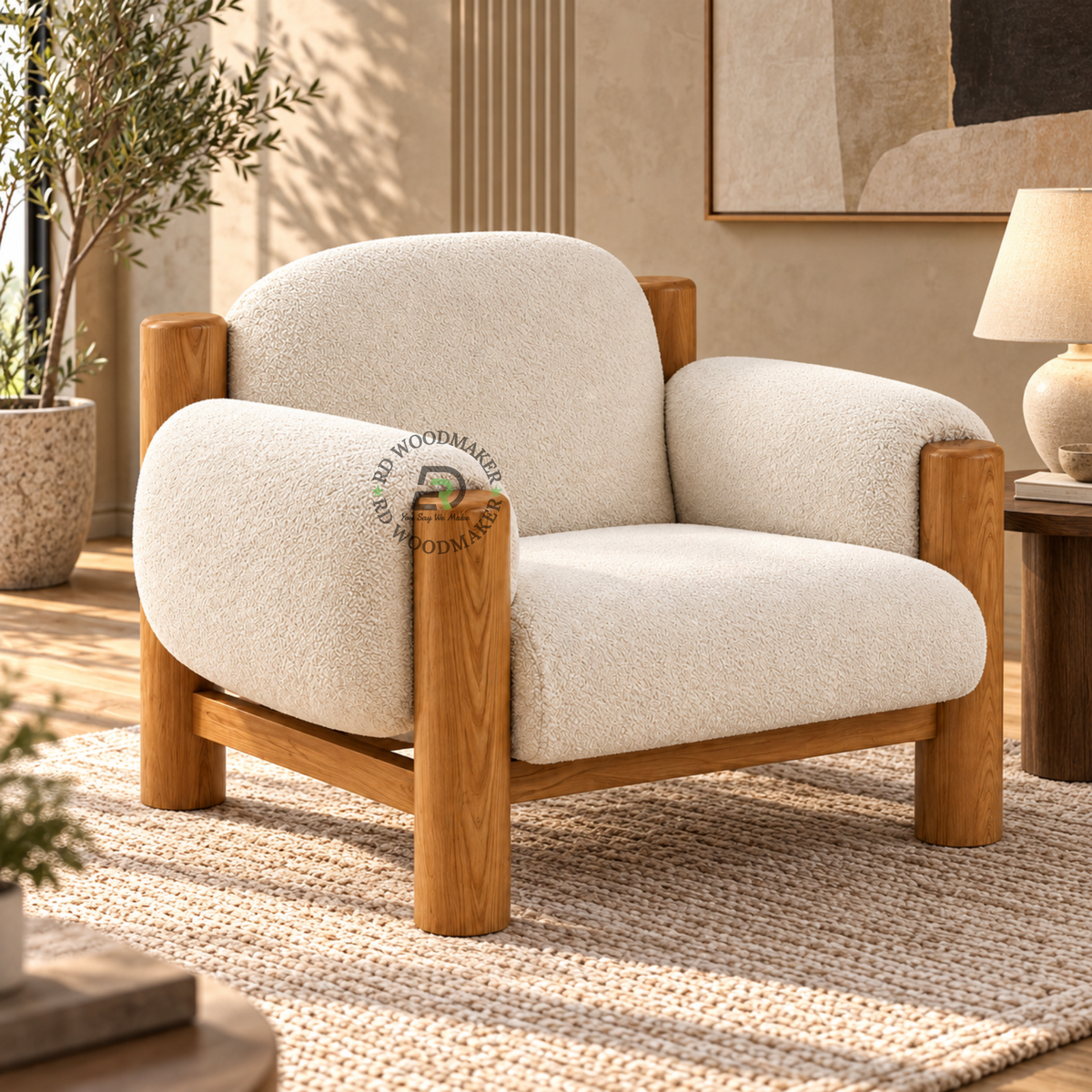 ELVIN BOUCLÉ SOLID WOOD SINGLE SOFA CHAIR