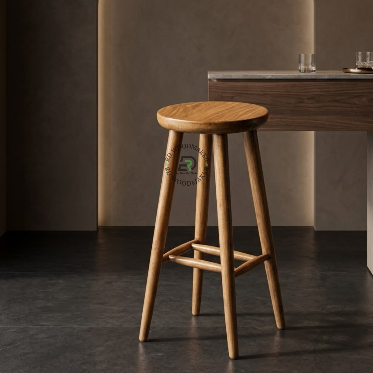 ARLO ROUND SOLID WOOD BAR STOOL