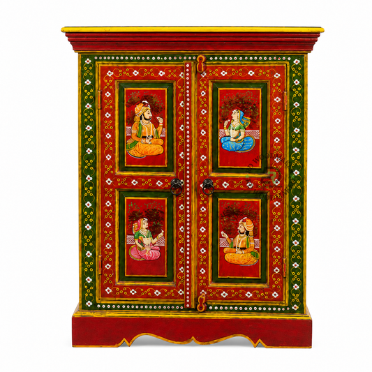 ROYAL RAJWADI HAND-PAINTED SOLID WOOD 2 DOOR CABINET