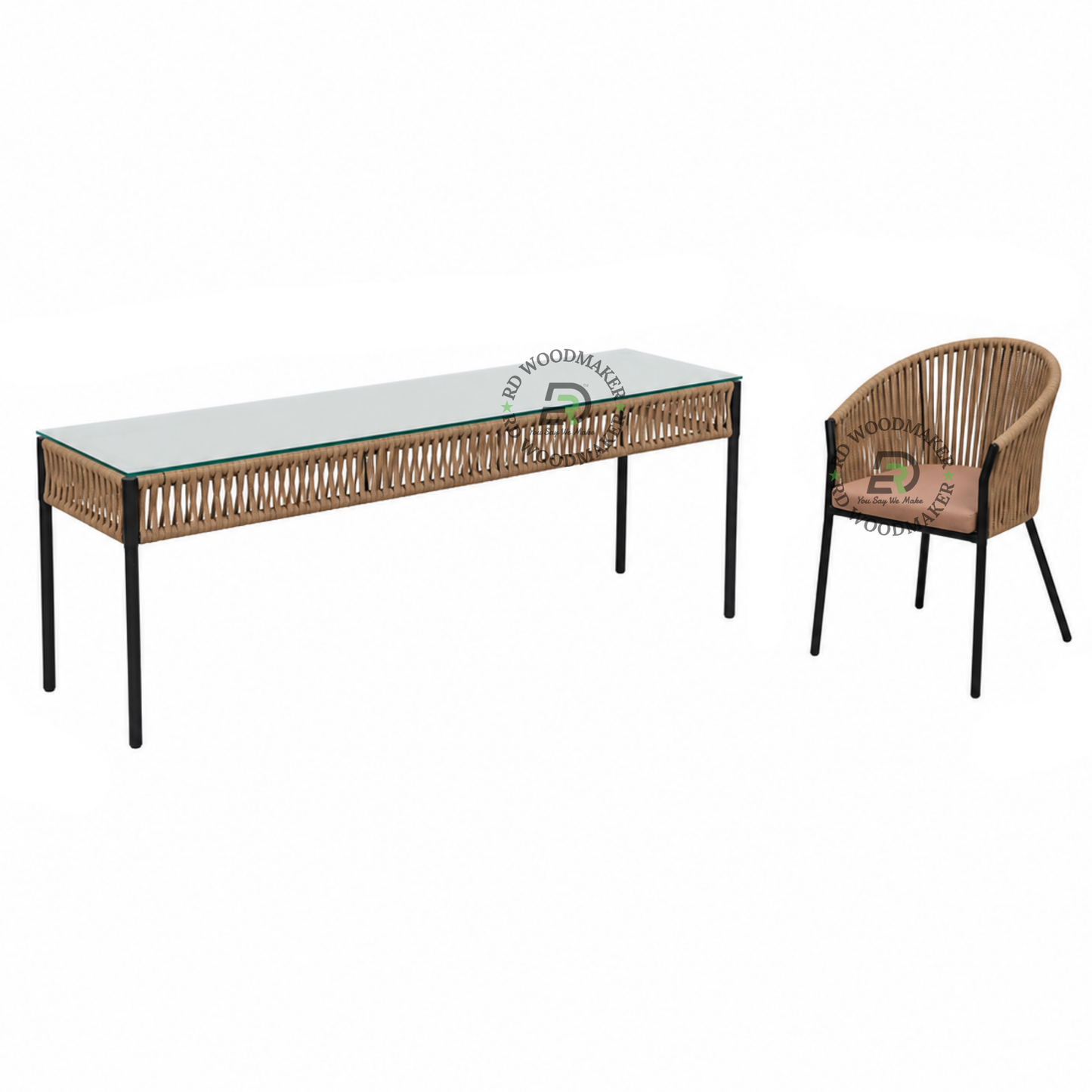 RATTAN GLASS DINING TABLE & CHAIR SET