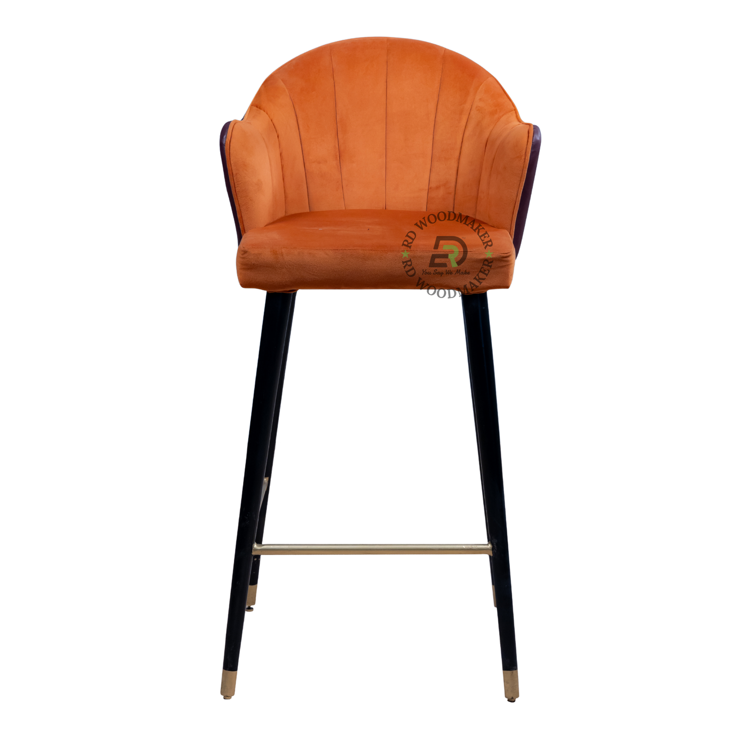 PREMIUM ORANGE VELVET BAR CHAIR WITH CHANNEL-TUFTED BACKREST