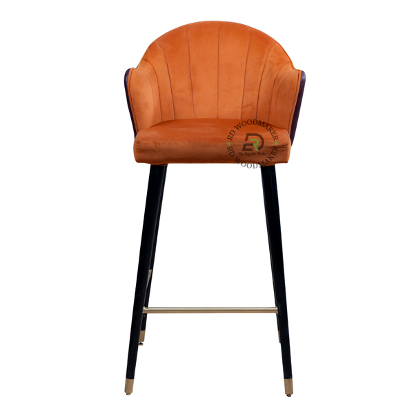 PREMIUM ORANGE VELVET BAR CHAIR WITH CHANNEL-TUFTED BACKREST