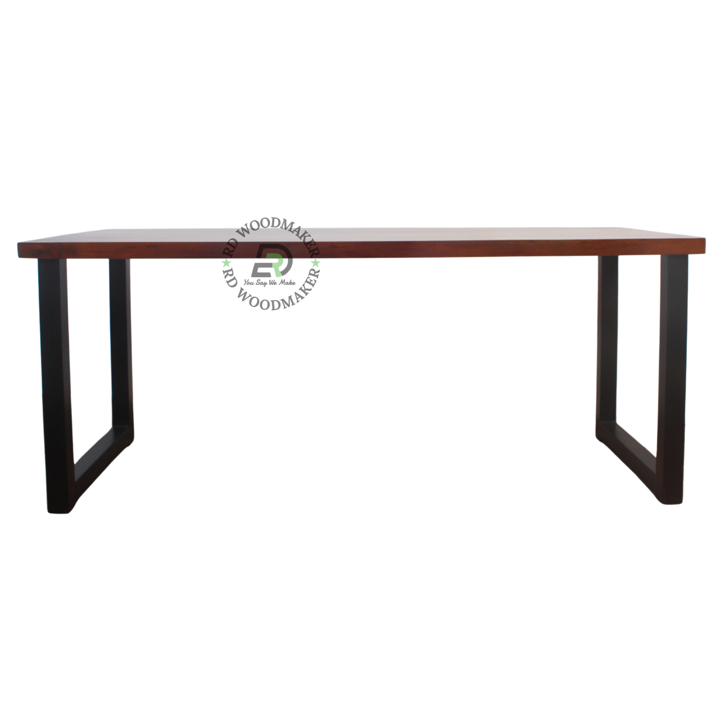 LARGE RECTANGULAR WOODEN DINING TABLE WITH BLACK U-FRAME METAL LEGS