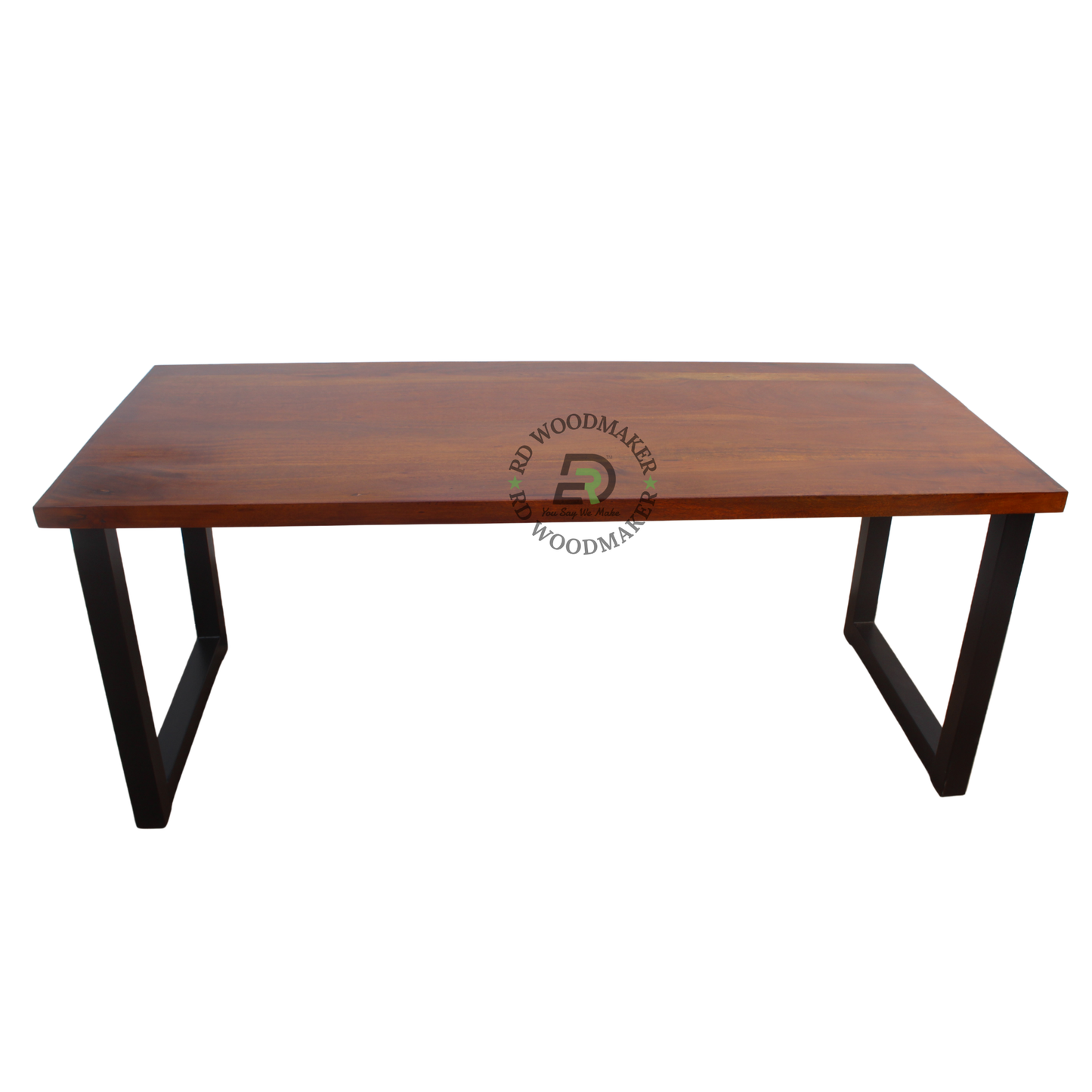 LARGE RECTANGULAR WOODEN DINING TABLE WITH BLACK U-FRAME METAL LEGS