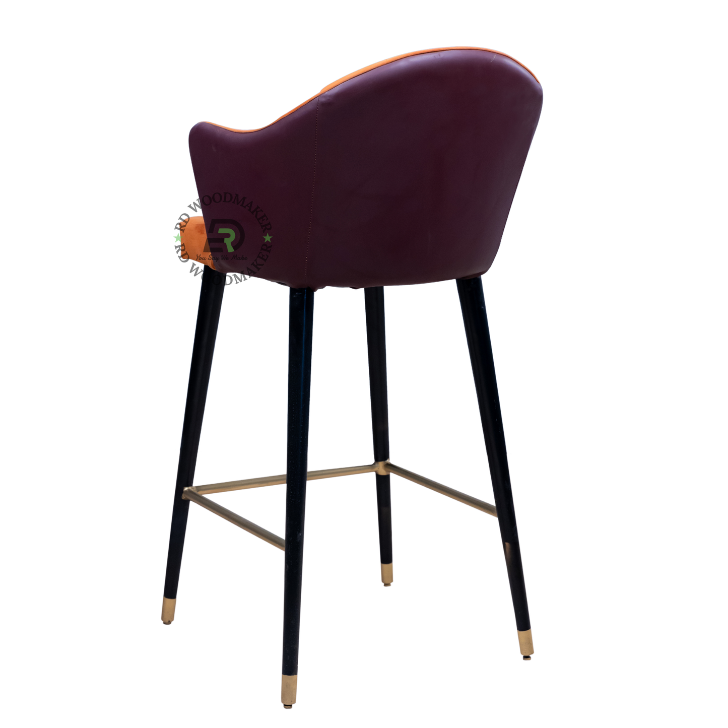 PREMIUM ORANGE VELVET BAR CHAIR WITH CHANNEL-TUFTED BACKREST