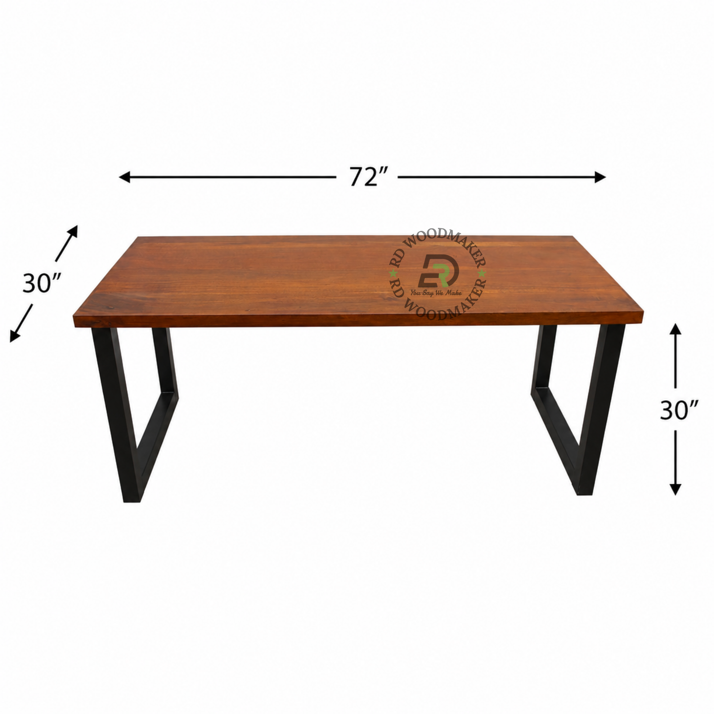 LARGE RECTANGULAR WOODEN DINING TABLE WITH BLACK U-FRAME METAL LEGS