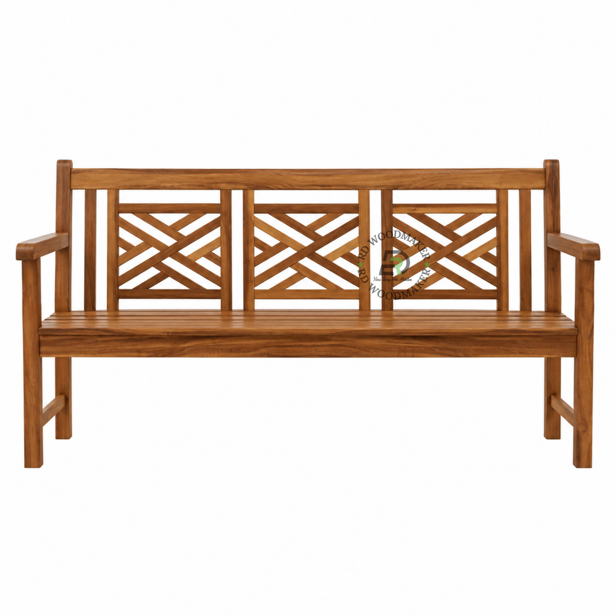 VAREN LATTICE BACK SOLID WOOD BENCH WITH ARMRESTS