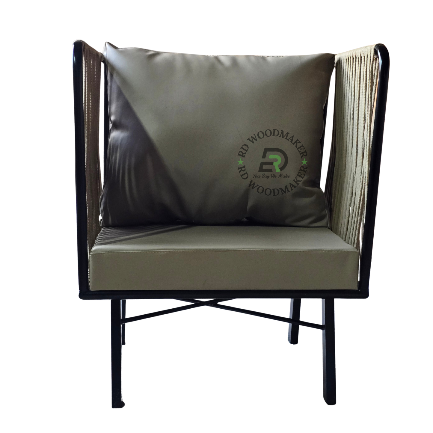 METAL ROPE WOVEN LOUNGE CHAIR WITH CUSHIONS