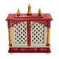 PREMIUM COMPACT IVORY & RED WOODEN HOME TEMPLE WITH JALI DOUBLE DOORS & TWO DRAWERS