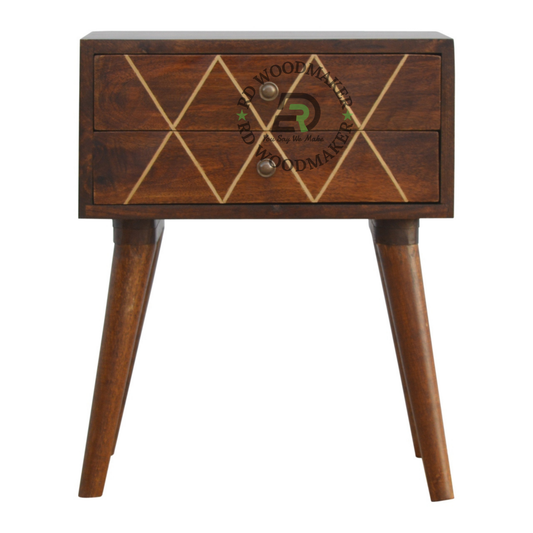 MODERN GEOMETRIC SOLID WOOD 2 DRAWER BEDSIDE TABLE