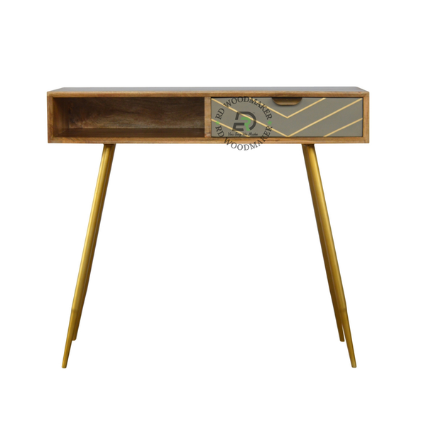 MODERN SOLID WOOD CONSOLE TABLE WITH GREY CHEVRON DRAWER
