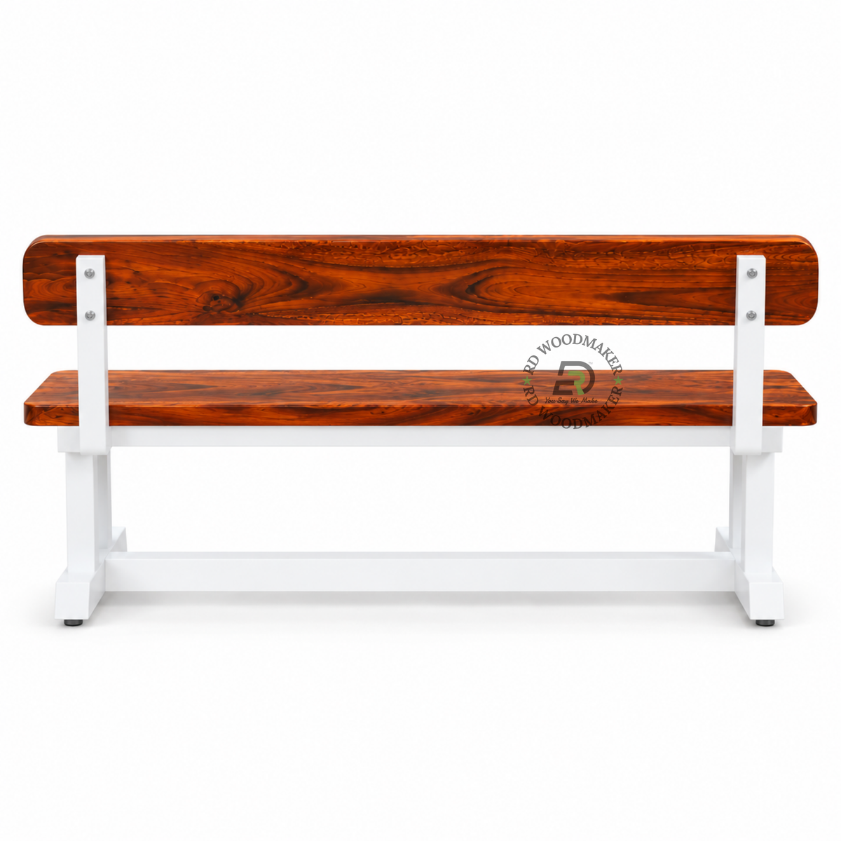 ALDER LIVE EDGE SOLID WOOD BENCH WITH BACKREST & WHITE METAL FRAME