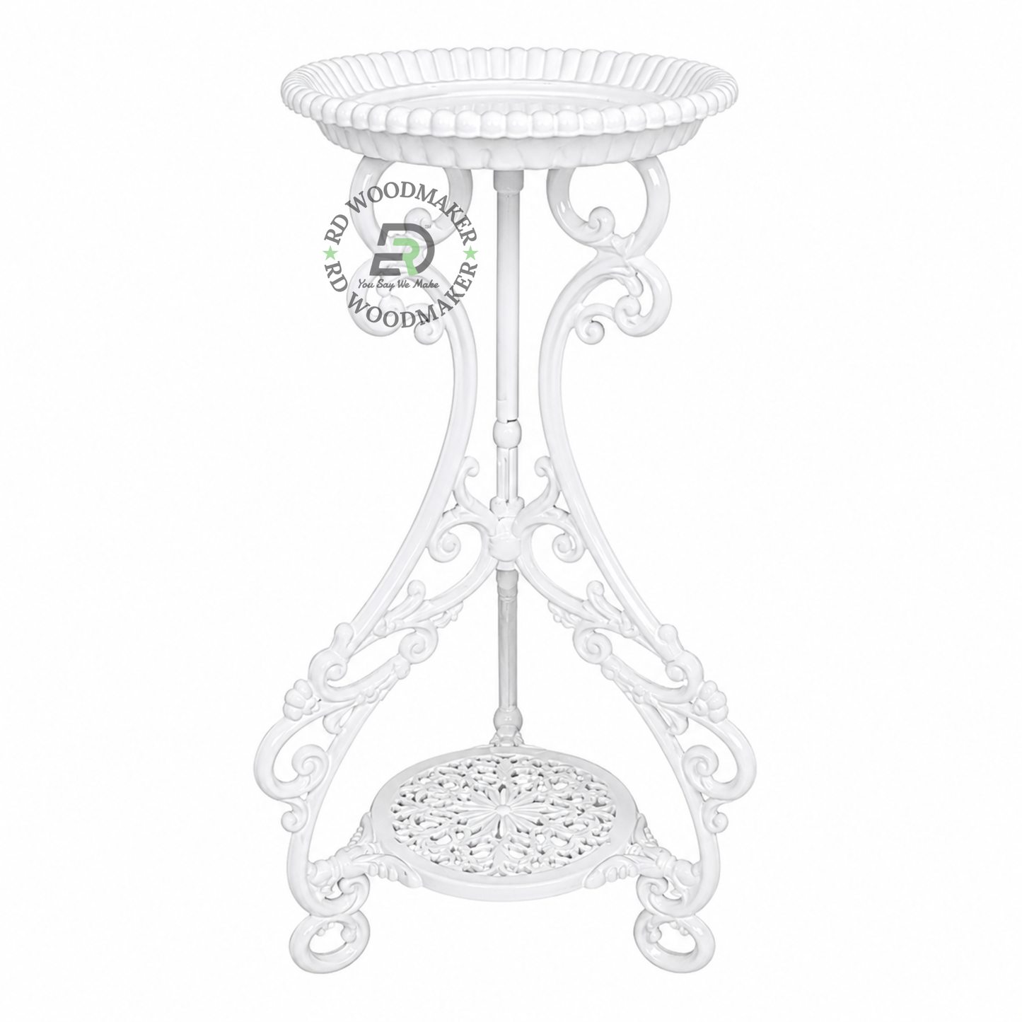 ORNATE WHITE METAL PEDESTAL PLANT & DISPLAY STAND
