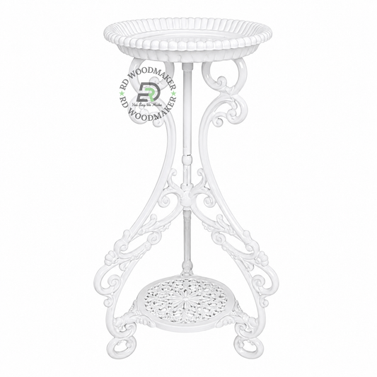 ORNATE WHITE METAL PEDESTAL PLANT & DISPLAY STAND