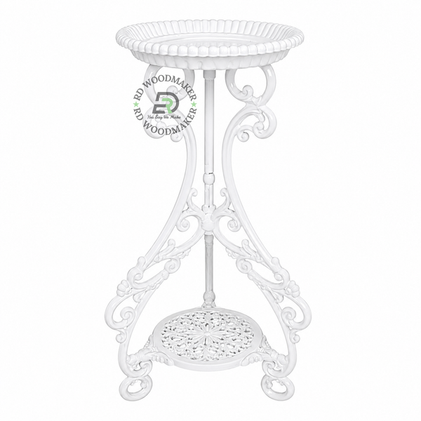 ORNATE WHITE METAL PEDESTAL PLANT & DISPLAY STAND