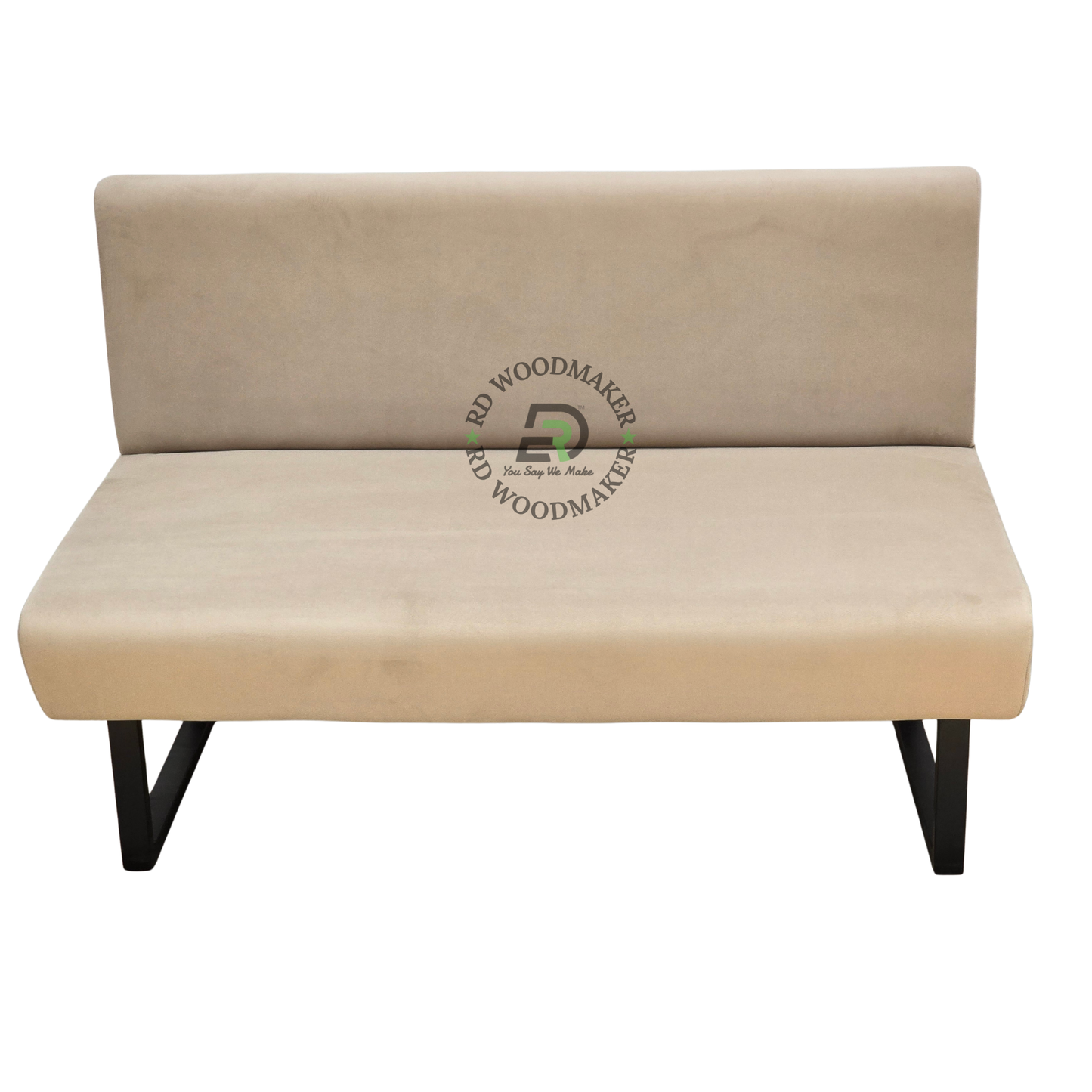 MINIMALIST BEIGE UPHOLSTERED ARMLESS TWO-SEATER SOFA WITH BLACK U-LEGS