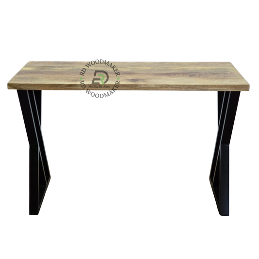 INDUSTRIAL RECTANGULAR WOODEN DINING TABLE WITH DOUBLE X METAL LEGS